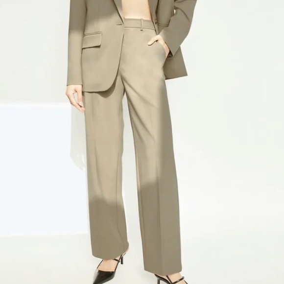 ARITZIA Babaton Agency Italian Twill Tan Wide Leg Pants Trousers - Picture 4 of 9